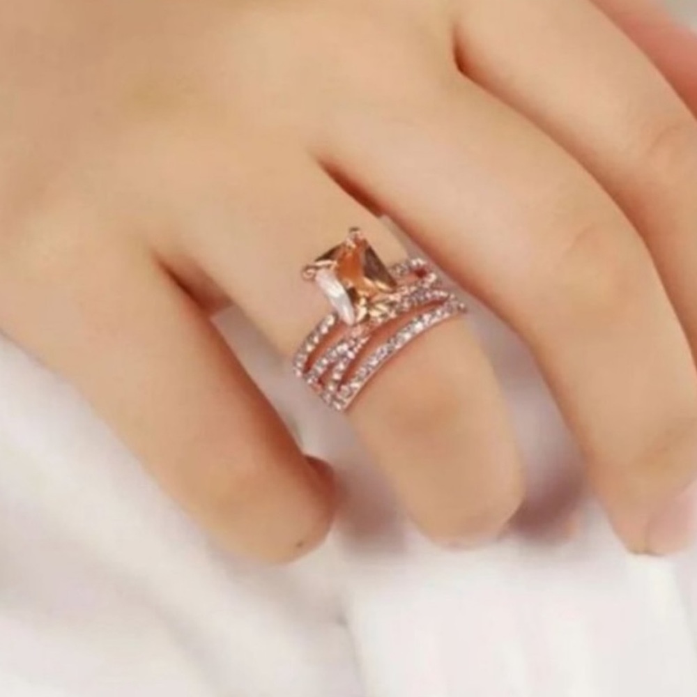 NEW💍18K ROSE GOLD DIAMOND MORGANITE ETERNITY RING, CUTE RING, SHINY RING. - Picture 3 of 3